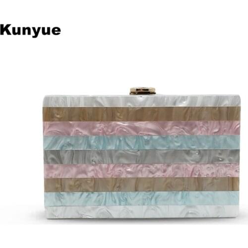 20Luxury Women Bridal Wedding Striped Acrylic Evening Bag Designer Multi Crossbody Chain Chic Clutch Purse Causal Party Handbags