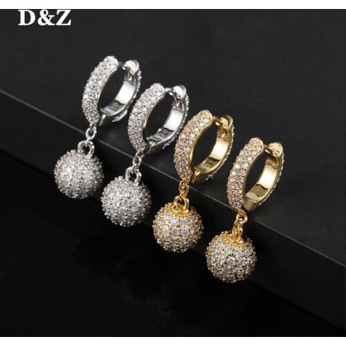 D&Z Round Ball Dangle Drop Earrings Micro Paved AAA+ Cubic Zirconia Stones Male Female Jewelry Gold Silver Color 2021 Jewelry