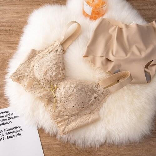 Sexy soft non-tacky lace gather breathable underwear thin seamless lingerie with panties suit one-piece breastfeeding bra