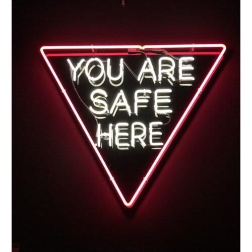 Decorative Light You Are Safe Here Neon Bulb Light Wall Sign Triangle Notice Decor Window Lamps In The Room Handmade Glass Tube