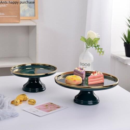 Dark Green Ceramic Cake Plate Gilded Household Bread Snack Pastry Tray Kitchen Storage Utensils Cake Tray Home Decoration Modern