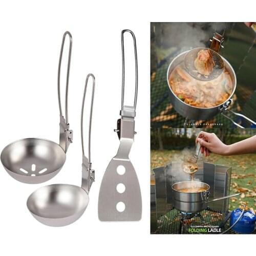 Outdoor Camping Cooking Utensils Camp Utensils Folding Kitchen Cooking Utensils Stainless Steel Spoon BBQ Picnic Barbecue Hiking