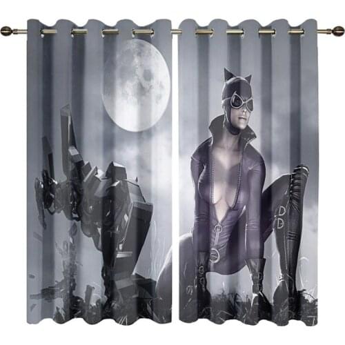 Customized Cat Woman Print Windows Curtains for Living Room Kids Bedroom Decorative Kitchen Drapes Window Treatments Dropship