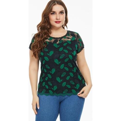 2021 Summer Women Short sleeve Color Lace top and blouset fashion ladies Casual clothes Plus Size Womens Hollow Tops