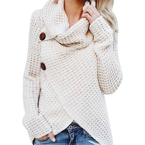 2021 winter clothes women hot pull femme long-sleeved irregular fashion cardigan women turtleneck button sweater female W599