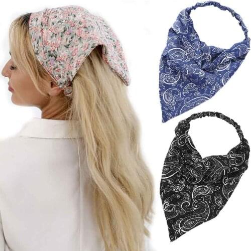 Retro Print Hair Scarf Women Bandana Vintage Triangle Scarf Women Popular Headband Elastic Hair Band Turban for Female Headwear
