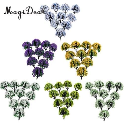 MagiDeal 10Pcs Train Railroad Garden Scene Scenery Landscape Model Trees N Scale with Flowers Model Building Kits Layout 6cm