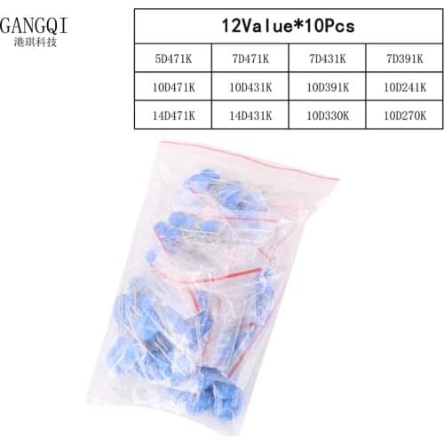 120PCS=12value*10PCS Varistor Resistor Assorted kit 5D471K 7D471K 7D431K 7D391K 10D471K 10D431K 10D391K 14D471K 14D431K 10D241K