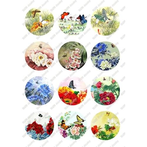 24pcs/lot Butterfly Pattern Glass Cabochon 12mm 14mm 16mm 18mm 20mm 25mm DIY Jewelry Making T085
