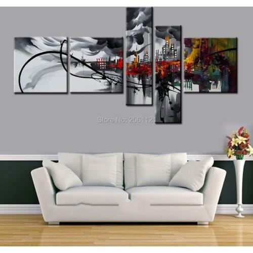 Abstract city painting Canvas Art Abstract Oil Painting Black gray Wall Decor hand-painted Pictures 5 pcs/set HOME DECOR ART