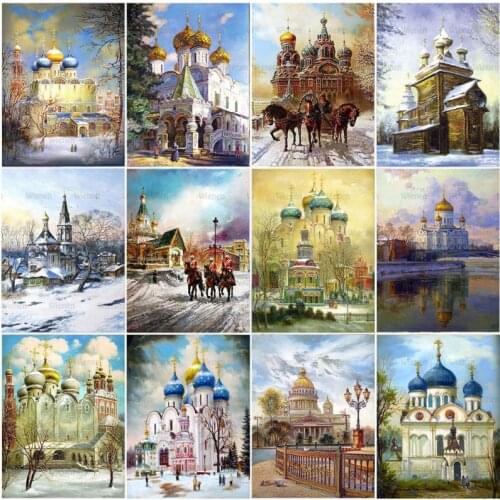 5D DIY Diamond Painting Russian Castle European Landscape Architecture Embroidery Cross Stitch Rhinestone Mosaic Painting Decor