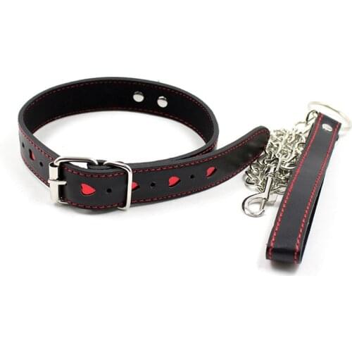 BDSM Bondage Leather Neck Collar Leash Steel Chain Adult Games Dogs Punish Neck Collars Cosplay Slave Sluts Sex Toys Sex Slave