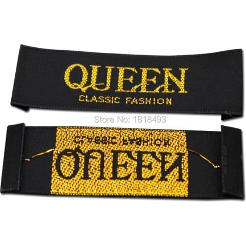 Free shipping customized clothing black satin woven labels/garment embroidered labels/golden logo/clothing printed tags/brand
