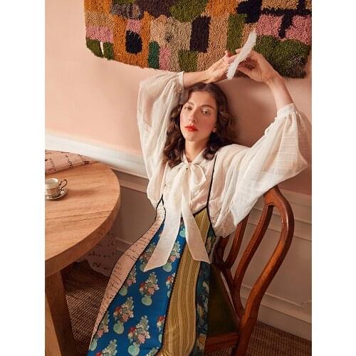 【Biutefou】Original Design 2022 Summer Women Vintage Art Print Striped Spaghetti Strap Dress
