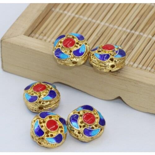 Fashion gold-color 14mm square cloisonne accessories 5pcs enamel beads diy bracelets/necklaces jewelry making findings B2492