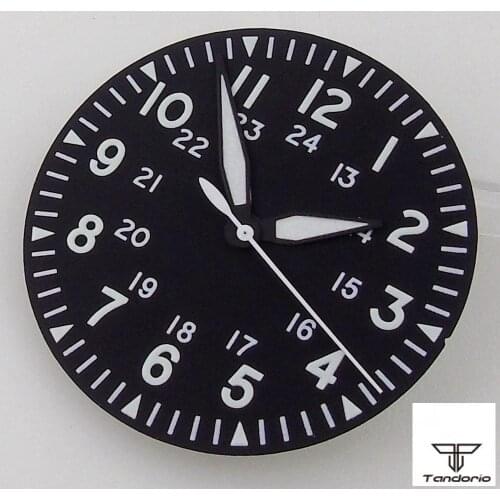 33.6mm Black Watch Dial+Hands Fit For NH35/NH35A Automatic Movement Green Lume Arabic Numerals