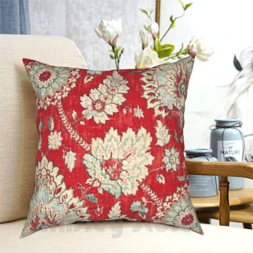 Floral , Brocade , Tapestry , Bold Red Gold Moroccan Print Pillow Case Printed Home Soft Throw Pillow Ikat Moroccan