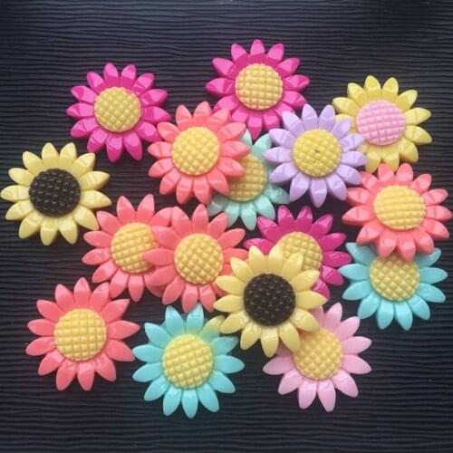 DIY 100 pcs cute little flower flat back resin crafts rhinestone stick button scrapbook decoration-A85A*5