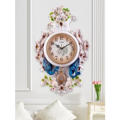 European Luxury Wall Clock Peacock Large Silent Living Room Wall Clock Digital Creative Vintage Zegar Scienny Home Decor AF50WC