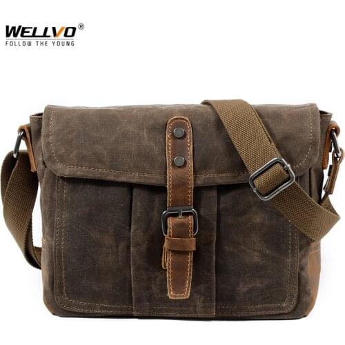 Men Oil Wax Canvas Crossbody Bags Male High Quality Vintage Shoulder Bag Casual Solid Messenger Bag Waterproof Satchels XA773ZC