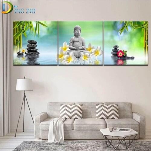 3 Pieces “Buddha, Spa Zen Stone, Bamboo,Flower”Wall Art Diamond Paintings Full Square/Round Triptych Diamond Embroidery Mosaic