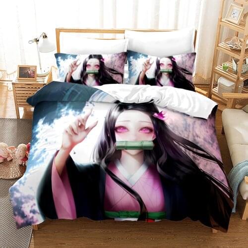 Demon Slayer Bedding Set Single Twin Full Queen King Size Demon Slayer Bed Set Children Kid Bedroom Duvetcover Sets 3D Print 042