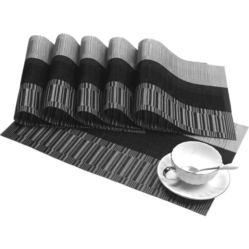 Placemats For Dining Place Mat Washable PVC in Kitchen Accessories Tableware Cup Wine Mat Non-slip PVC Pad Black Brown