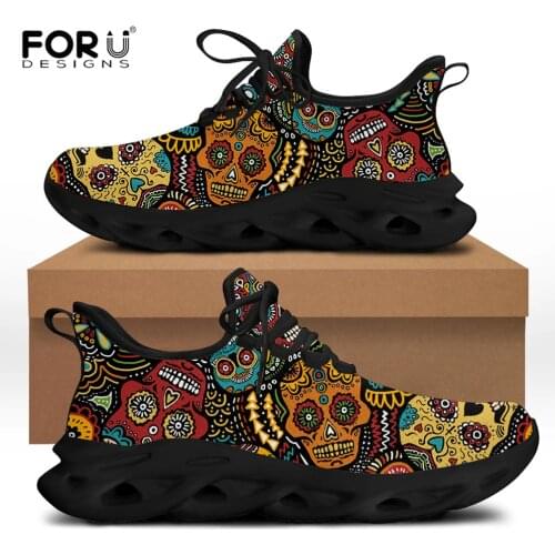 FORUDESIGNS Classic Sugar Skull Printed Men Casual Sneakers Brand Designer Flats Lace-up Breathable Mens Walking Shoes Summer
