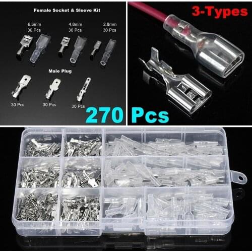 270pcs Female & Male Spade Crimp Terminal Connectors Set 2.8/4.8/6.3mm plug terminal