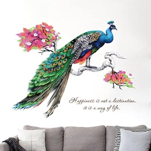 Chinese Style Peacock Wall Stickers Living Room Bedroom Decoration Art Furniture Decals 3D DIY Vinyl Poster Home Decor Murals