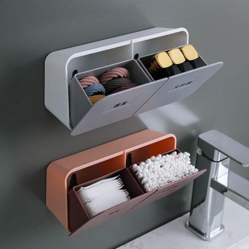 Wall mounted cotton swab storage box multifunctional automatic flip dustproof cosmetic cotton storage small object sorting boxes