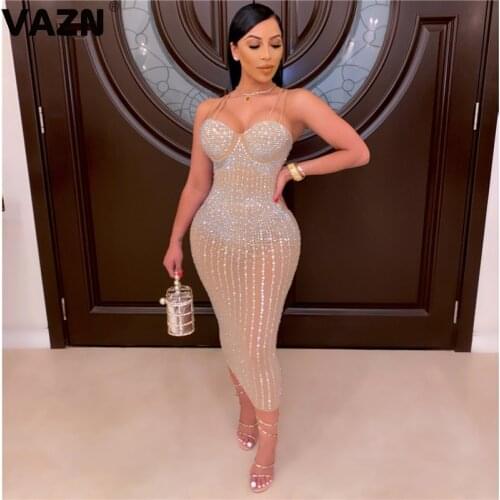 VAZN New 2020 Night Shinny Bandage Sequins Dress Sleeveless Strapless Sheath Dresses For Evening Robe Gowns Maxi Dress