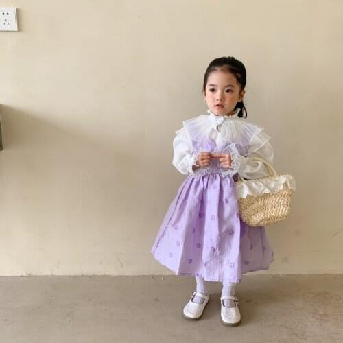 Autumn New Arrival Korean Style girls dress all-match embroidered flowers princess suspender dress for cute sweet baby girls