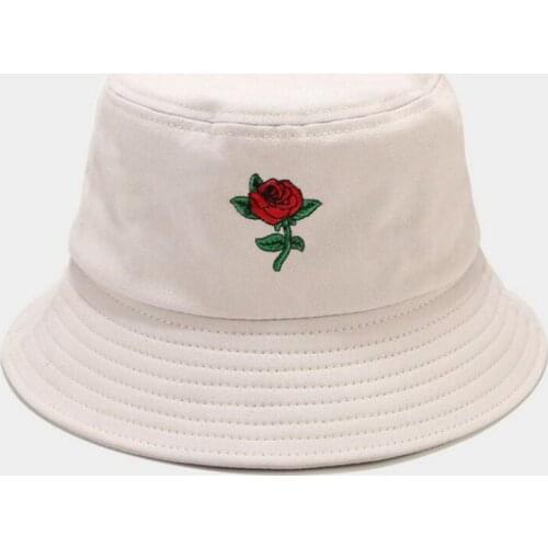 Candy Color Solid Color Red Rose Embroidery Bucket Hat Girl College Style Simple Fisherman Hat Fashing Cap 3 buyers
