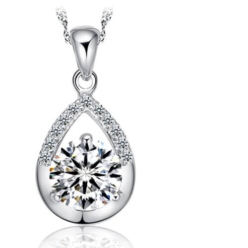 Big Promotional Water Drop CZ Crystal Zircon Women Fashion Necklace Ladies Popular 925 Sterling Silver Pendant Necklace