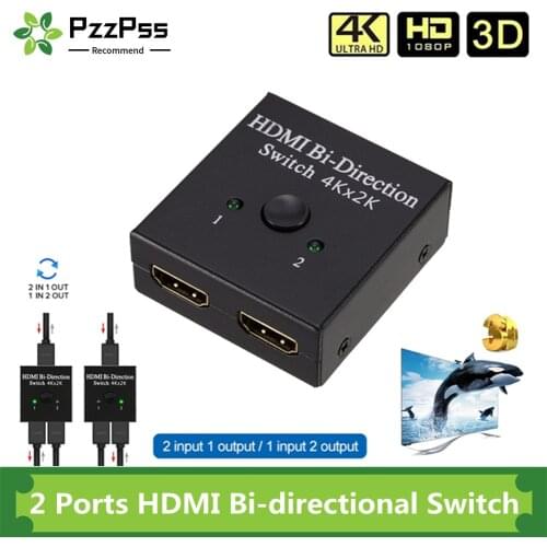 PzzPss 4Kx2K Switcher UHD 2 Ports Bi-directional Manual 2x1 1x2 HDMI AB Switch HDCP Supports 4K FHD Ultra 1080P for Projector