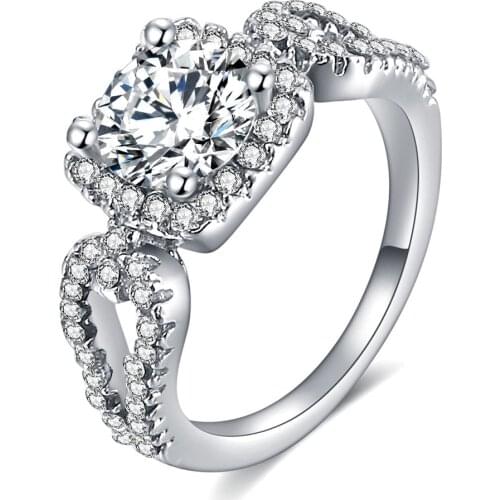 Silver Color Geometric Crystal Zircon Finger Ring For Women Ladies Wedding Party Engagement Band Accessories jewelry