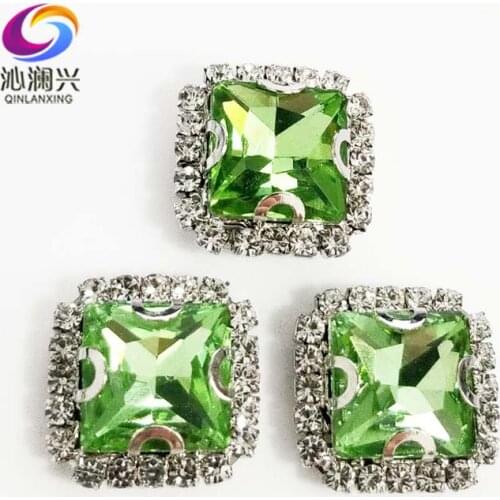 Light green square shape high quality Crystal glass buckle,silver base sew on rhinestones for Diy/jewelry accessories SQK15
