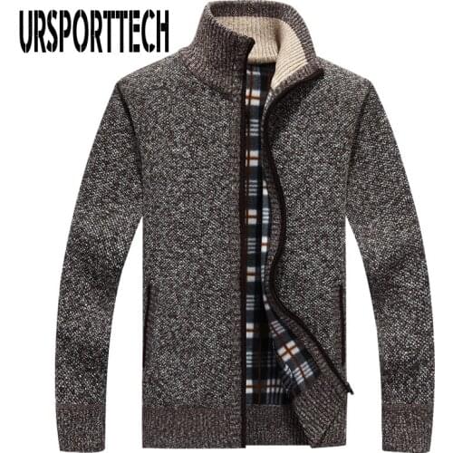 URSPORTTECH 2020 New Cardigan Sweater Men Coat Casual Stand Collar Male Jacket Coats Fashion Men Knitted Sweater Plus Size M-3XL