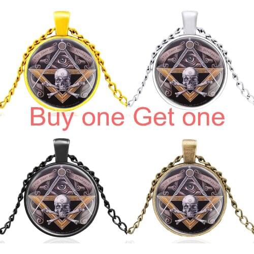 Vintage Freemason Skull Design Glass Dome Pendant Necklace Men Women Jewelry Accessories Gifts