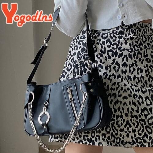 Yogodlns Fashion Nylon Baguette Bag Women Designer Shoulder Bag 2021 New Armpit Bag Cool Girl Chain Underam Bag Lady Handbag sac