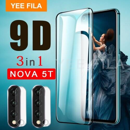 3 in 1 For huawei nova 5t glass Nova5T Glass Tempered Camera Lens Screen Protector For Huawei Nova 5T Full Cover Safety Glass 9D