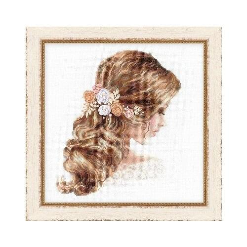 Girl with Hairpins,Brown Hair Girl' Rose Hairpin Embroidery Needlework 14CT Unprinted Cross Stitch Kits DIY Handmade Home Decor