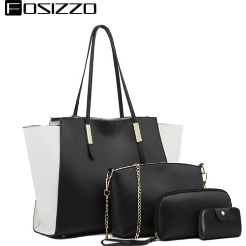 FOSIZZO Women Handbags Multicolor PU Leather Lady Tote Bag 4 Piece PU Leather Bag for Women FS5368