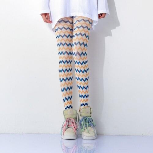 Double Color Radio Wave Plaid Printed Women Pantyhose Free Shipping