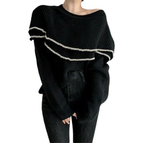 Womens Layering Design One Shoulder Knitted Pullover Sweater Loose Chic Korean D