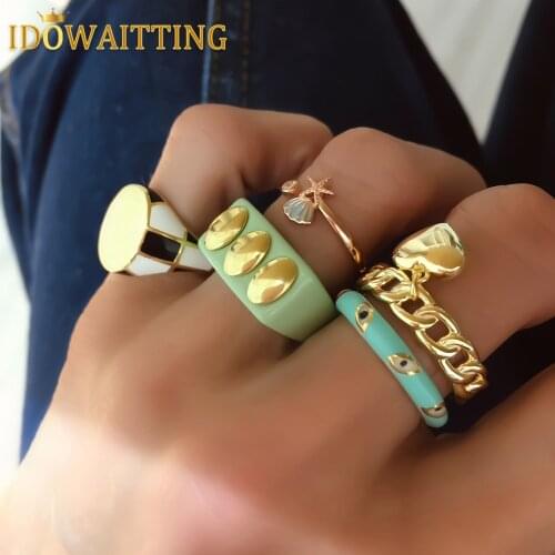 High Quality Open Size Pink Blue Green Colorful Enamel Lucky Turkish Evil Eye Women Finger Ring Gold Color Stacking Band Jewelry