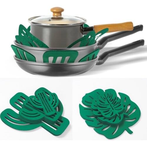 12pcs Felt Pot Pan Protectors Palm Leaves Cactus Shape Protect Scratching Separator Cookware Surfaces For Home Kitchen Supplies