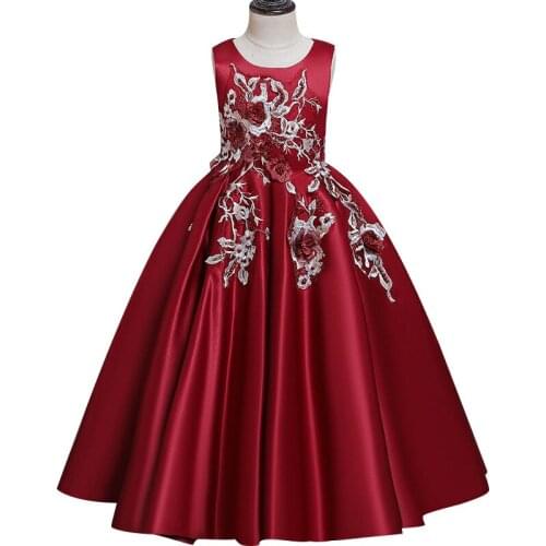 2021 Christmas Party Girl Princess Dress High-end Satin Applique Child Birthday Banquet Long Dress 4-17 Years Girl Host Clothes