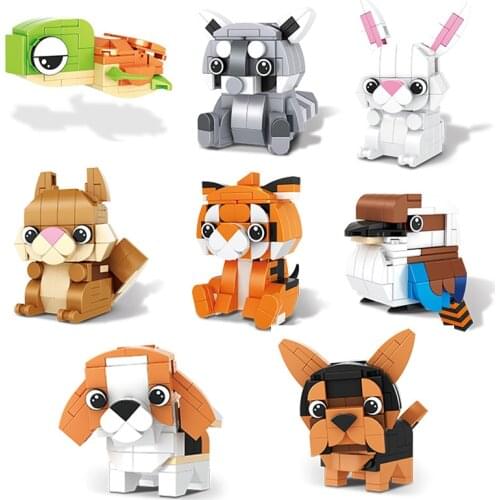 2021 City Animal Cow Tiger Turtle Rabbit Squirrel Parrot Model Building Blocks Bricks Toys For Kid Gift